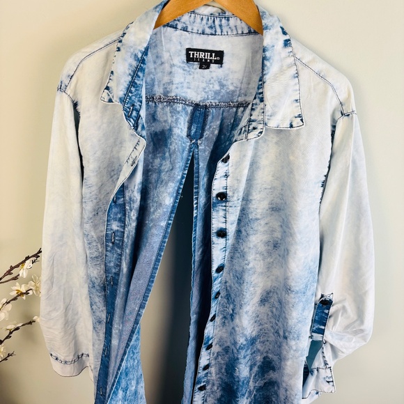 Thrill Denim Maxi Button Down Shirt Size 3X - Picture 2 of 4